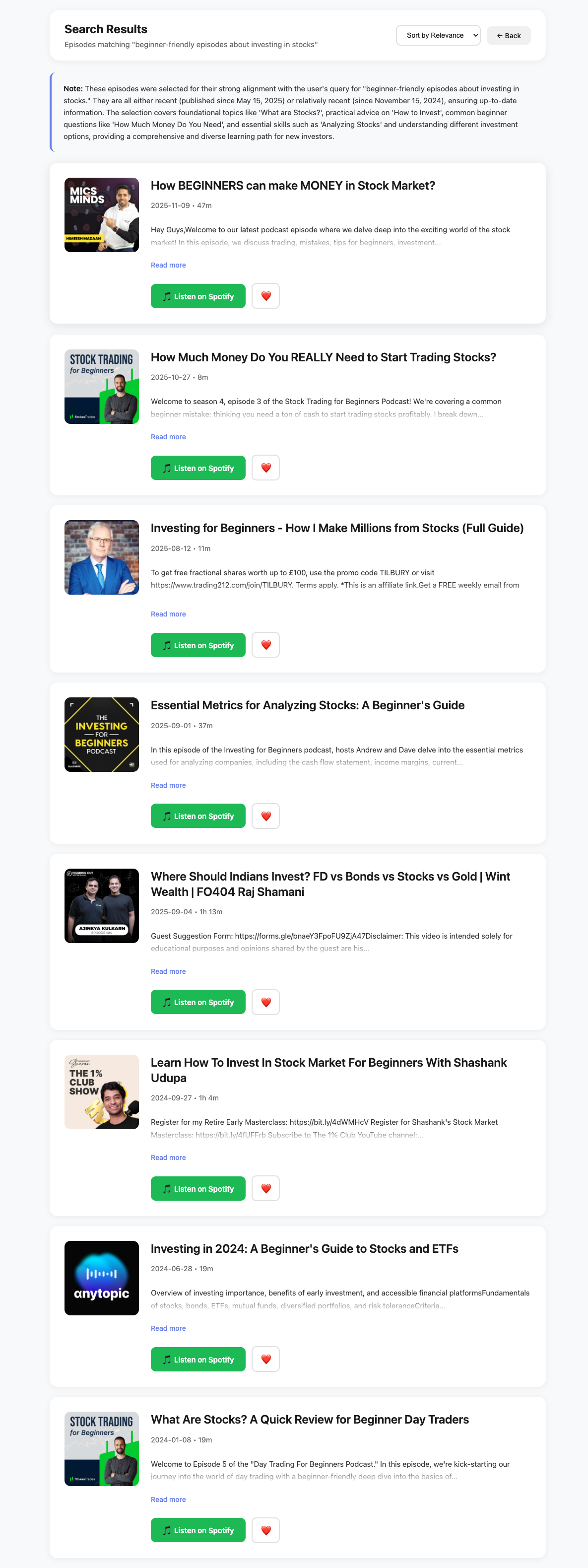 Podcast Recommender Results